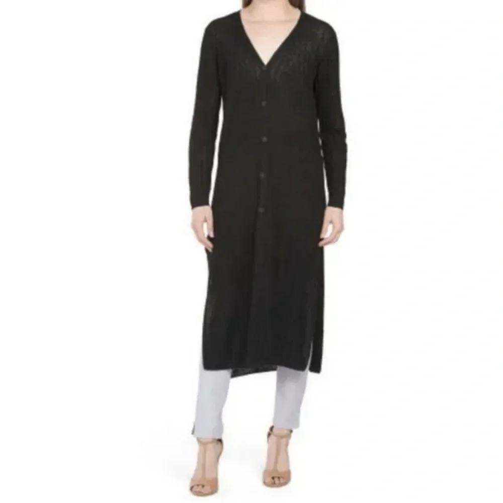SKULL CASHMERE Allison Long Slub Linen Ribbed Duster Cardigan - Picture 3 of 10